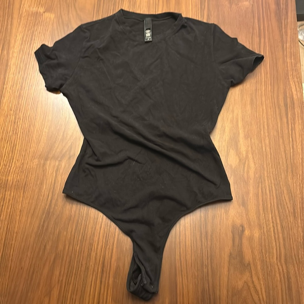 SKIMS Black Short Sleeve Bodysuit